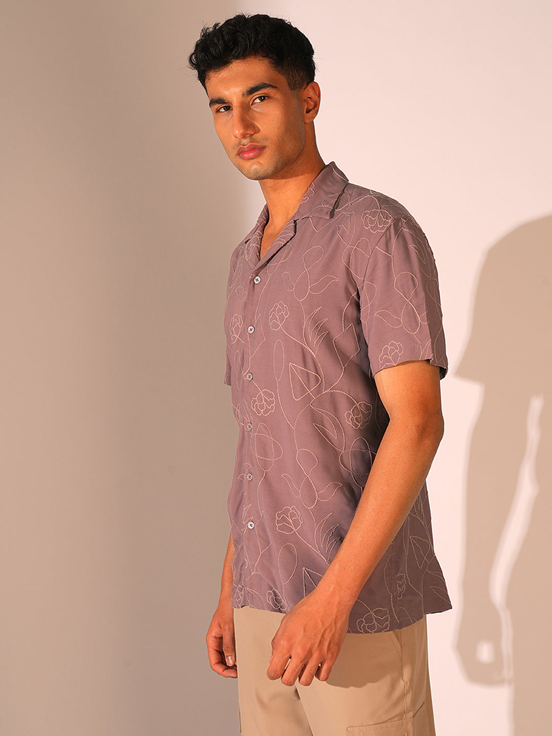 Purple Cuban Collar Viscose Shirt