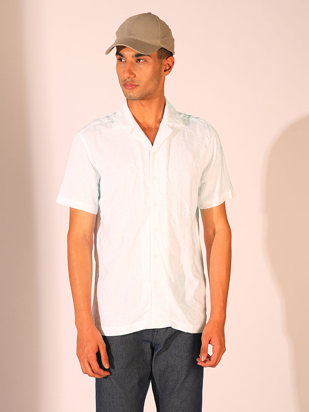 White Cuban Collar Viscose Shirt