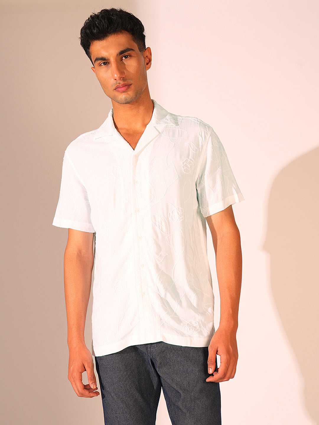 White Cuban Collar Viscose Shirt