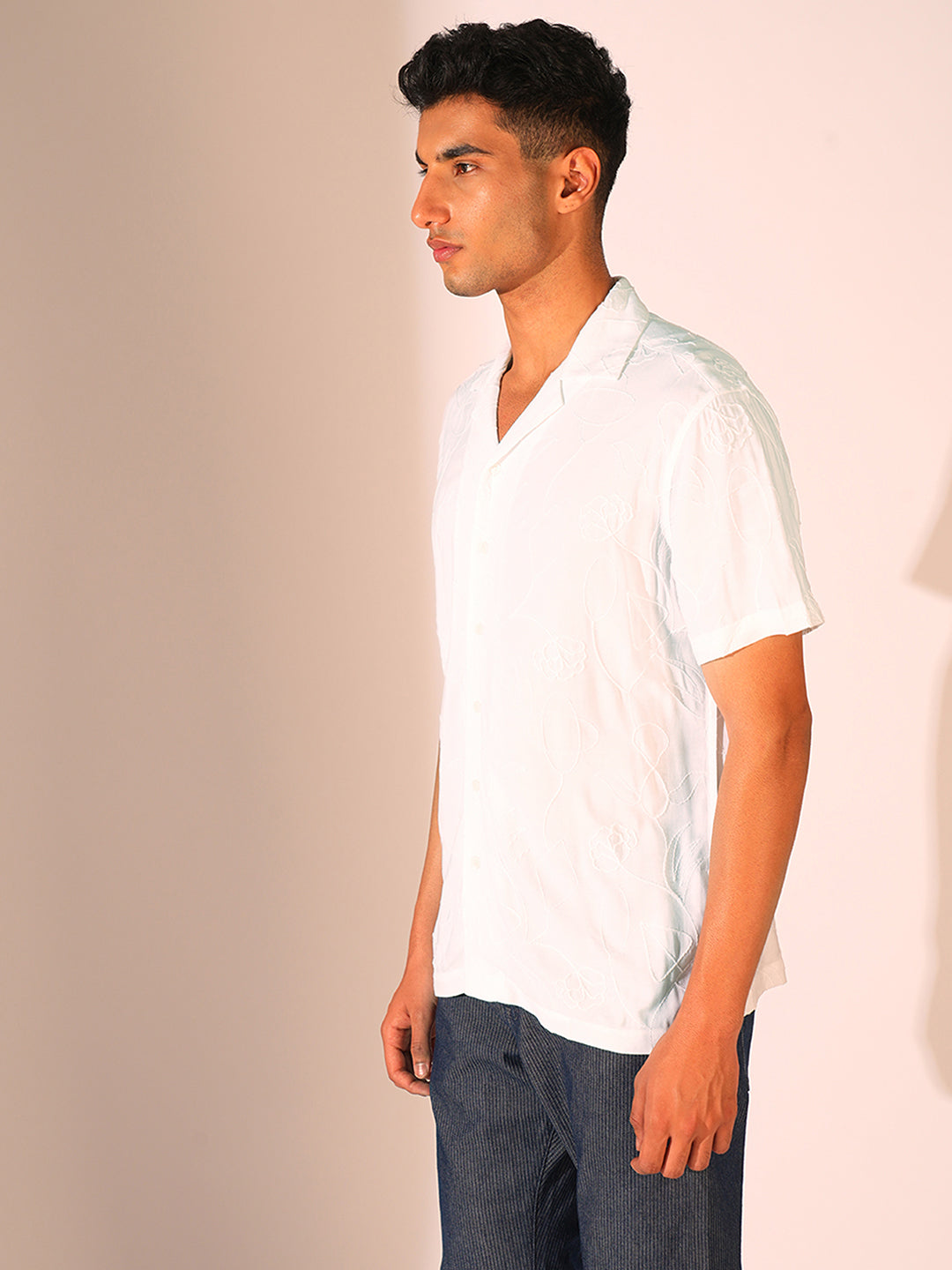 White Cuban Collar Viscose Shirt