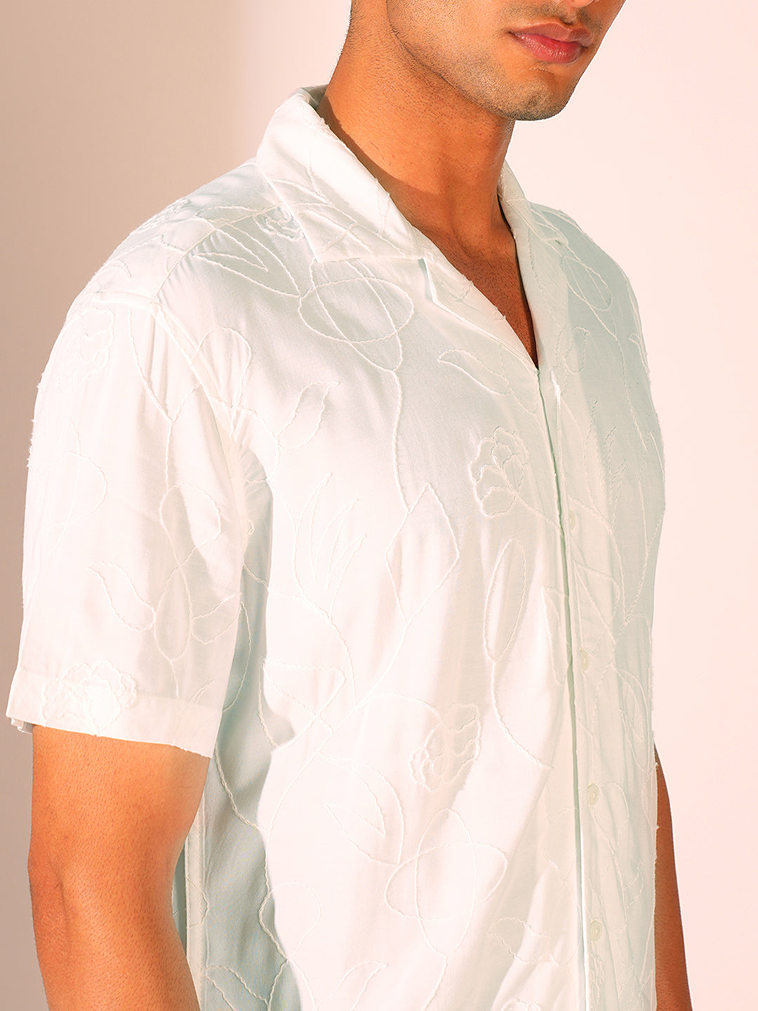 White Cuban Collar Viscose Shirt