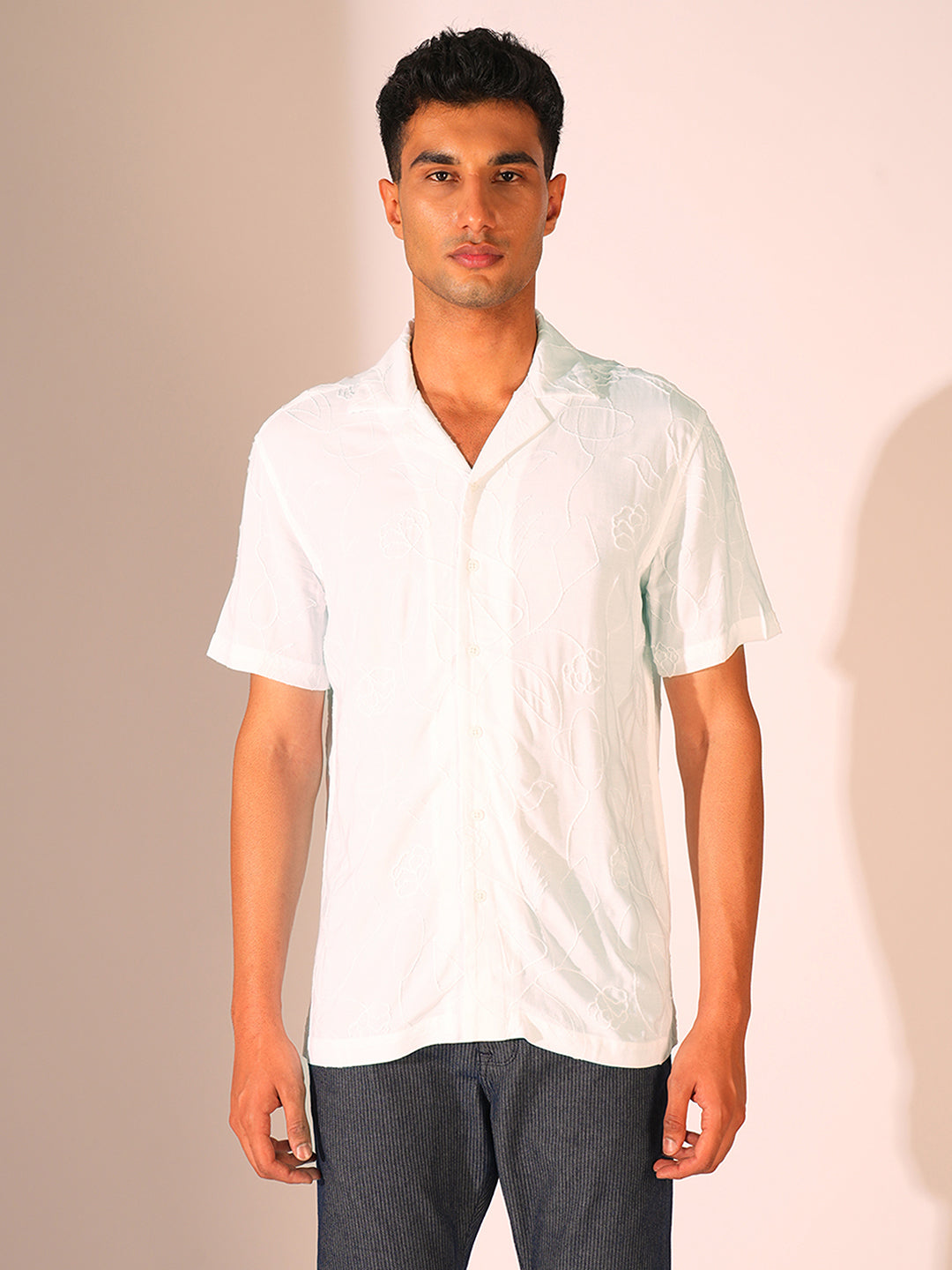 White Cuban Collar Viscose Shirt