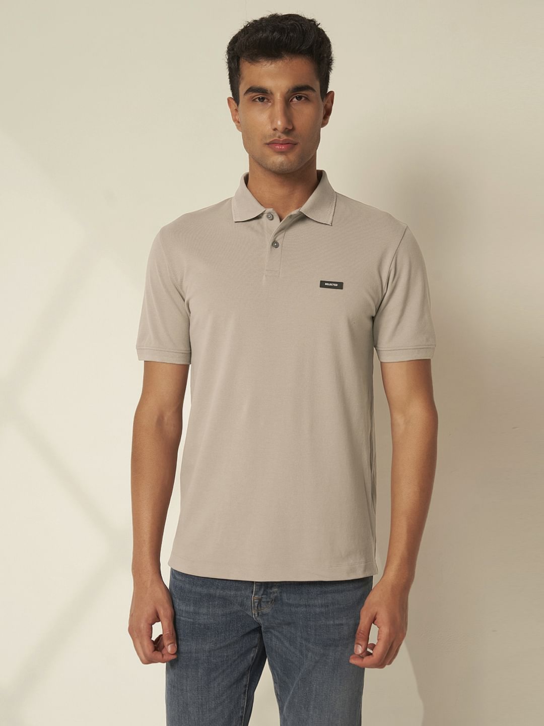 Grey Cotton Slim Fit Polo