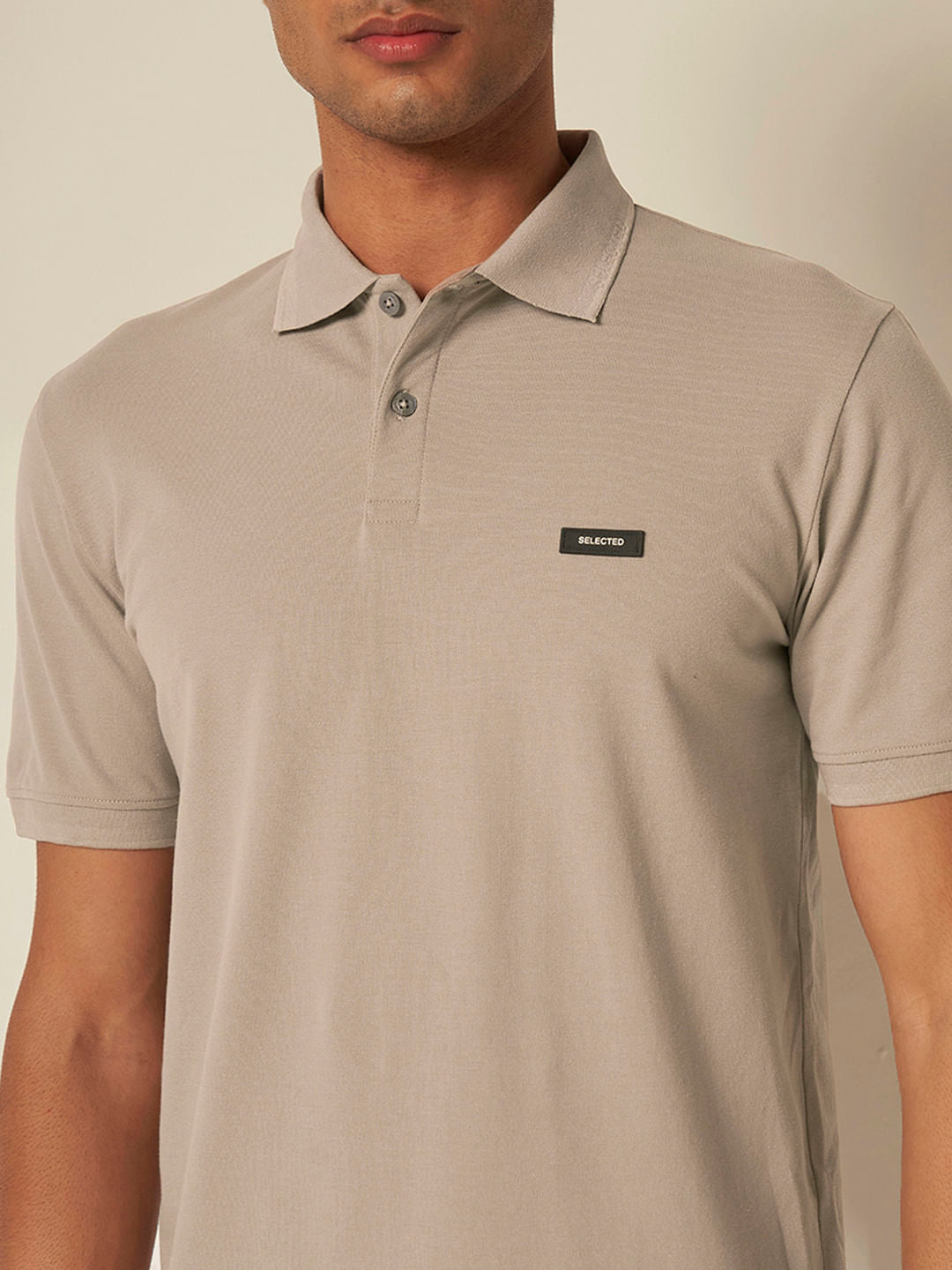 Grey Cotton Slim Fit Polo