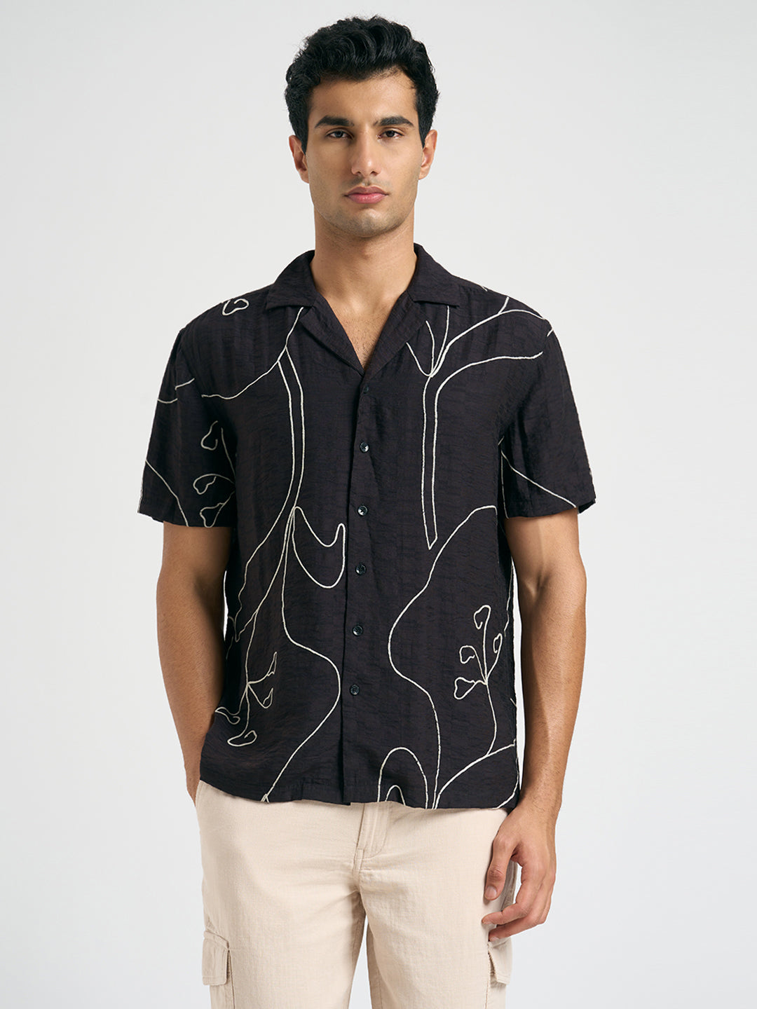 Printed Resort Collar Shirt - Black