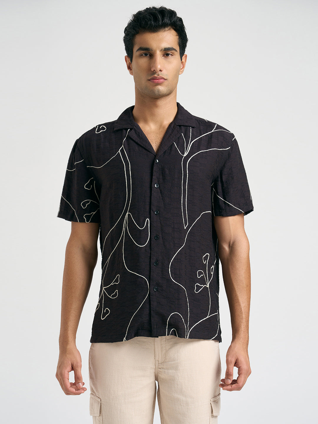 Printed Resort Collar Shirt - Black