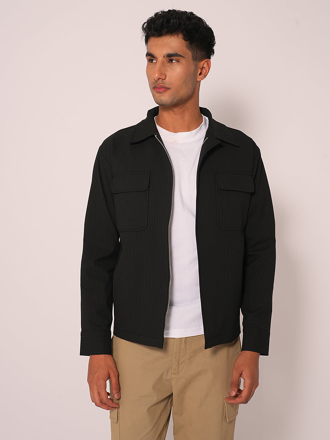 Black Striped Cotton Overshirt