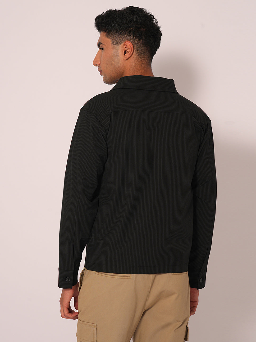 Black Striped Cotton Overshirt