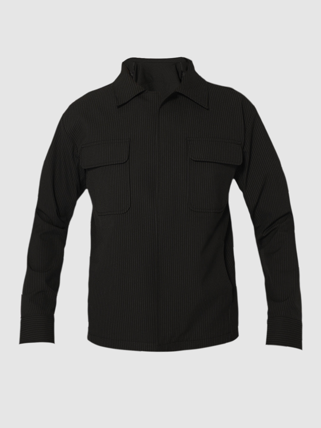 Black Striped Cotton Overshirt