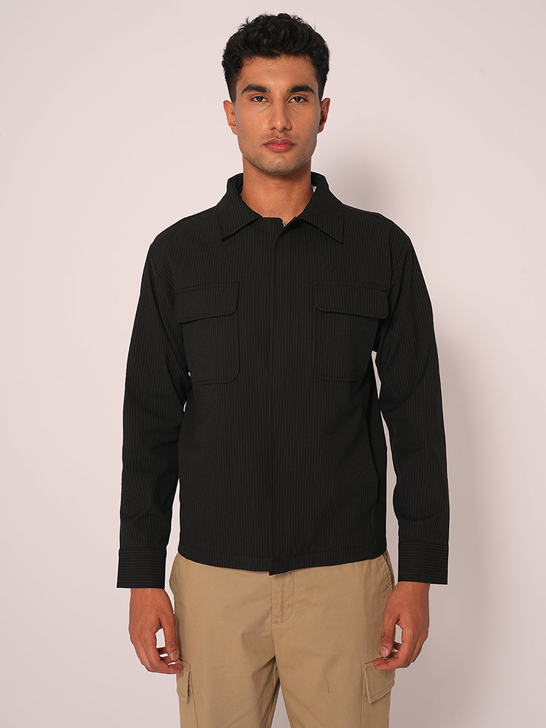 Black Striped Cotton Overshirt