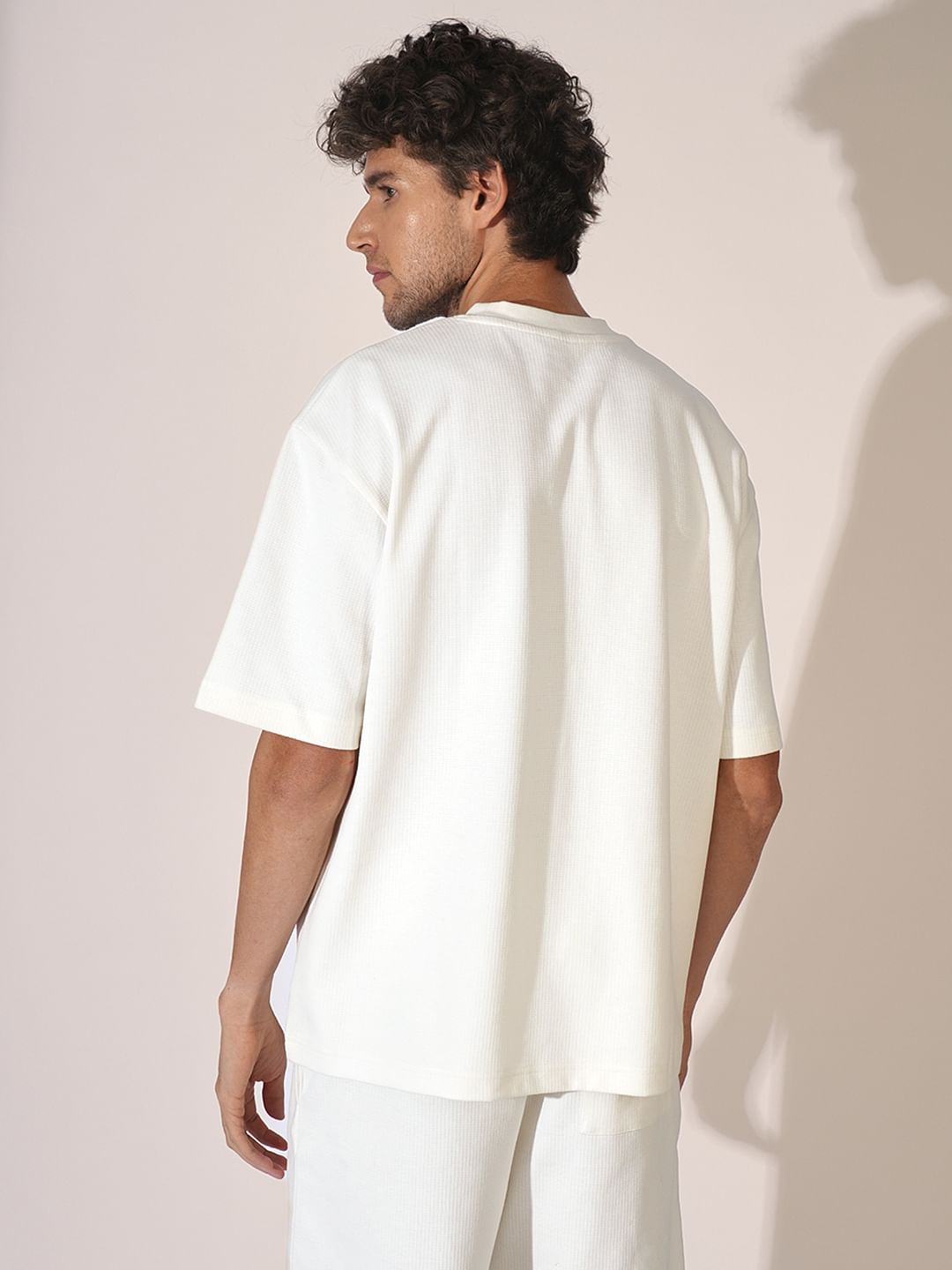 White Ribbed Logo Print T-Shirt