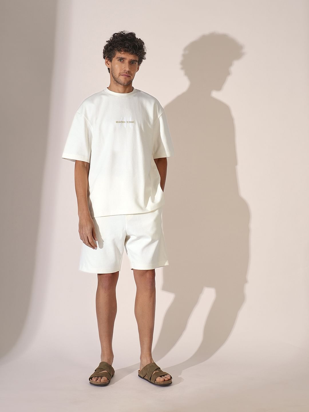 White Ribbed Logo Print T-Shirt