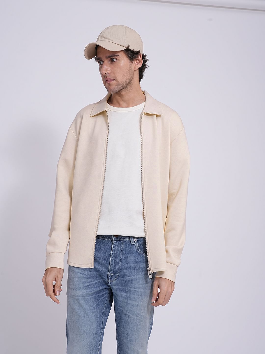 Beige Full Zip Sweat Jacket