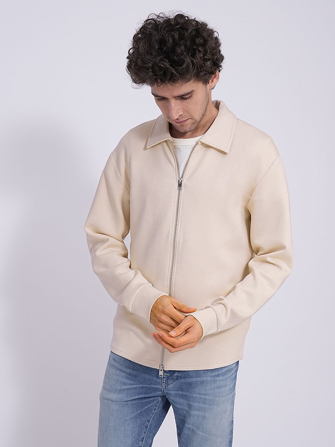 Beige Full Zip Sweat Jacket