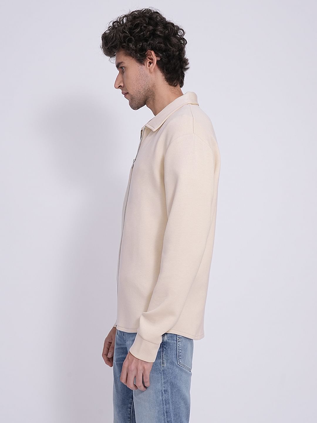 Beige Full Zip Sweat Jacket