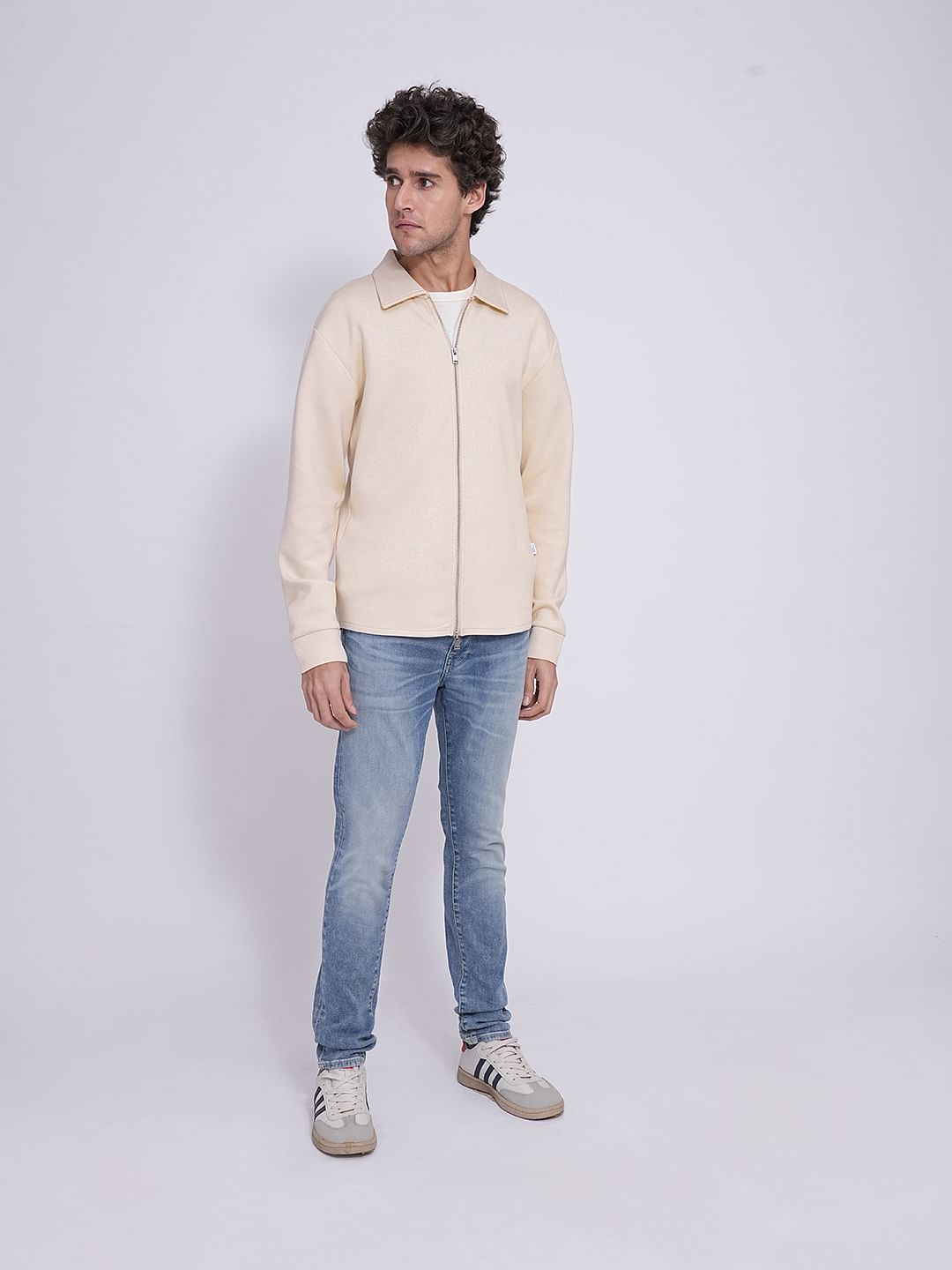 Beige Full Zip Sweat Jacket