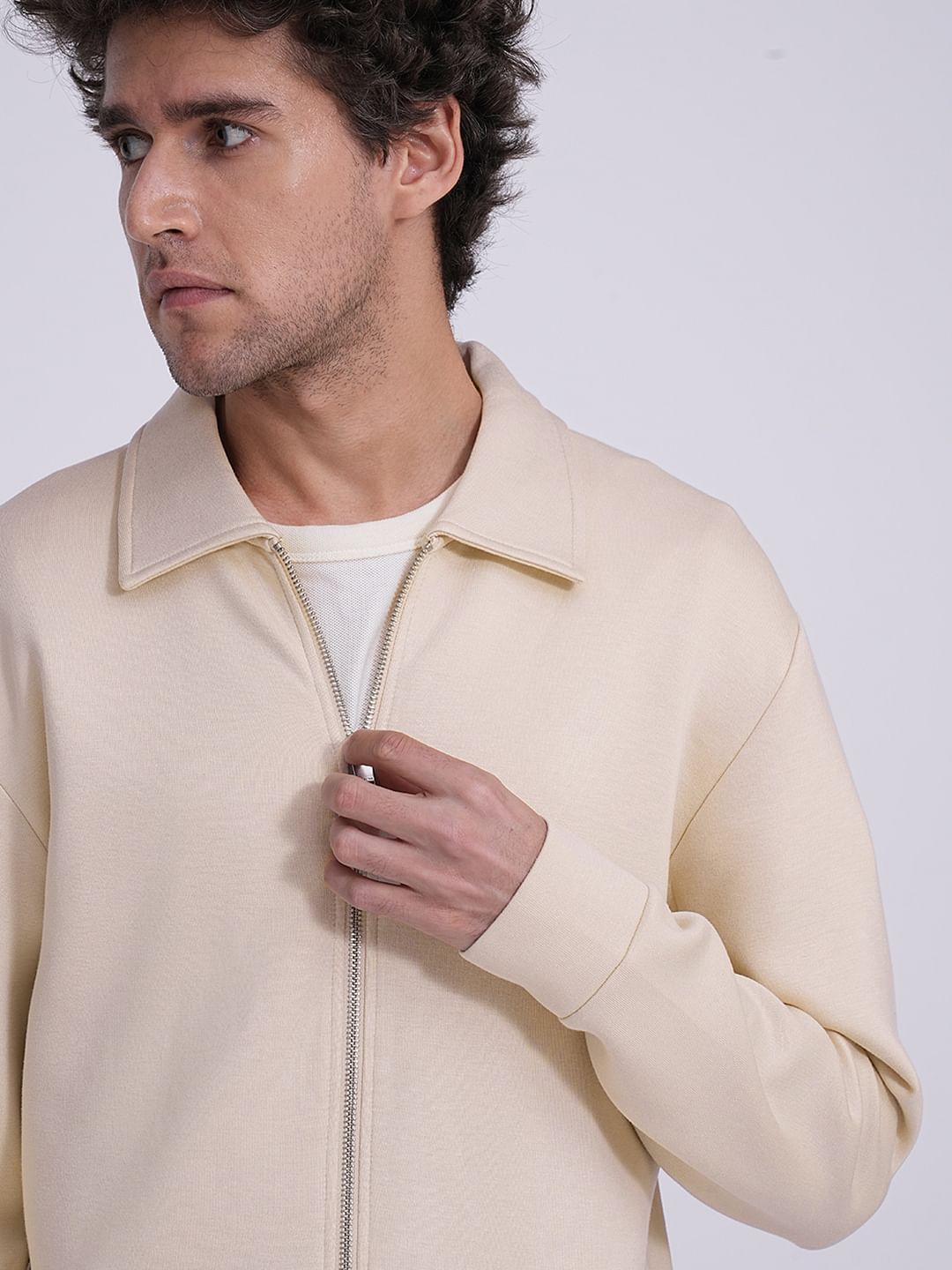 Beige Full Zip Sweat Jacket