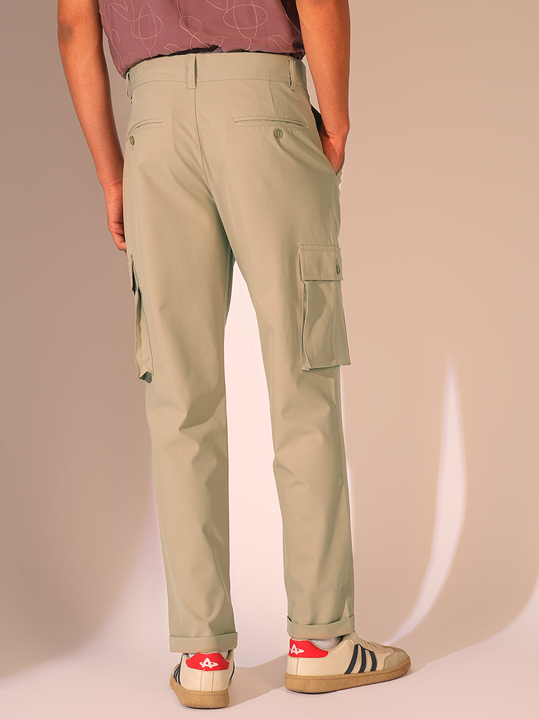 Beige Mid Rise Cargo Pants