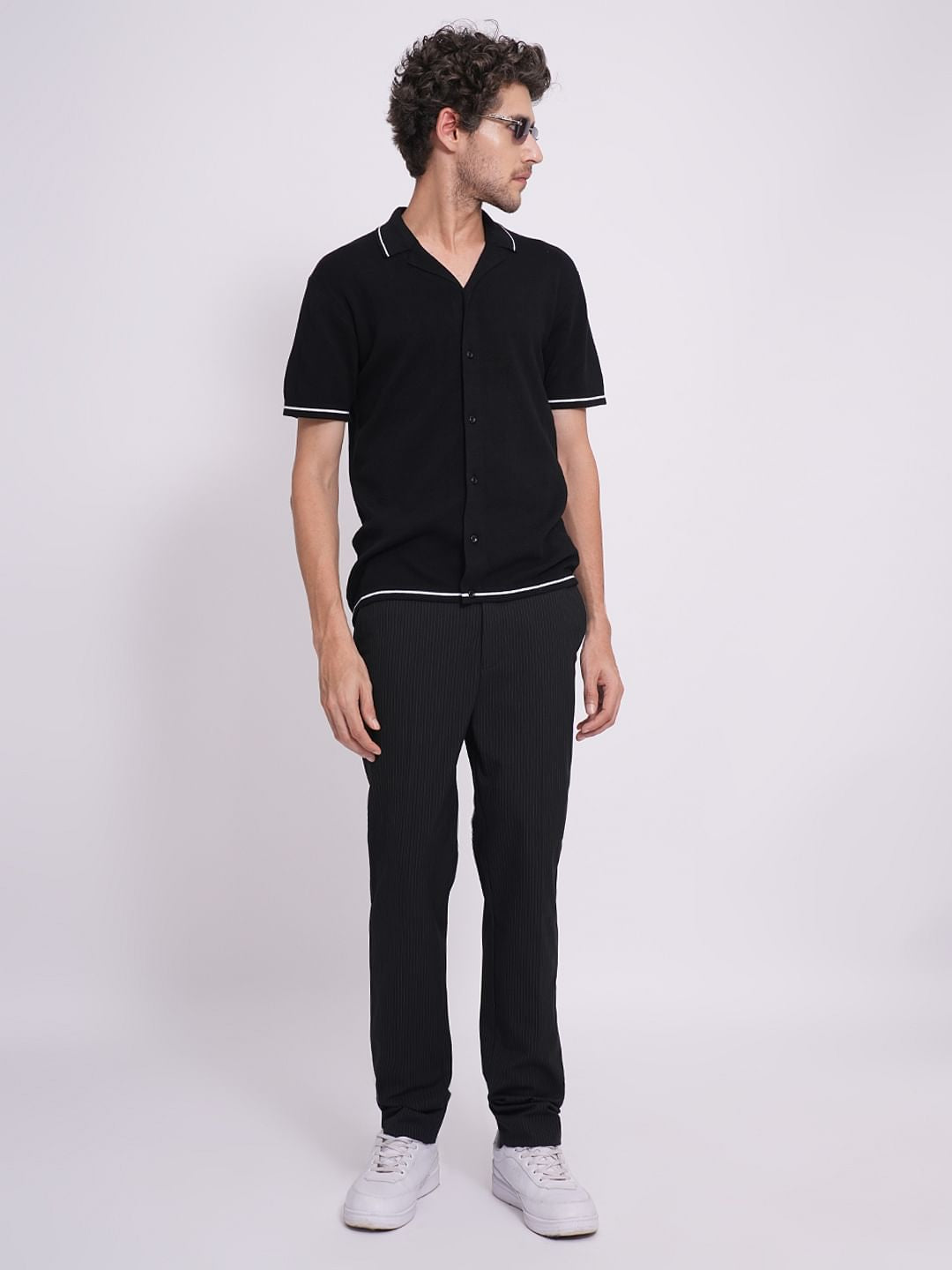 Black Striped Cotton Pants