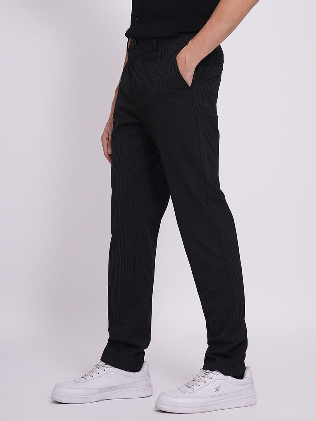 Black Striped Cotton Pants