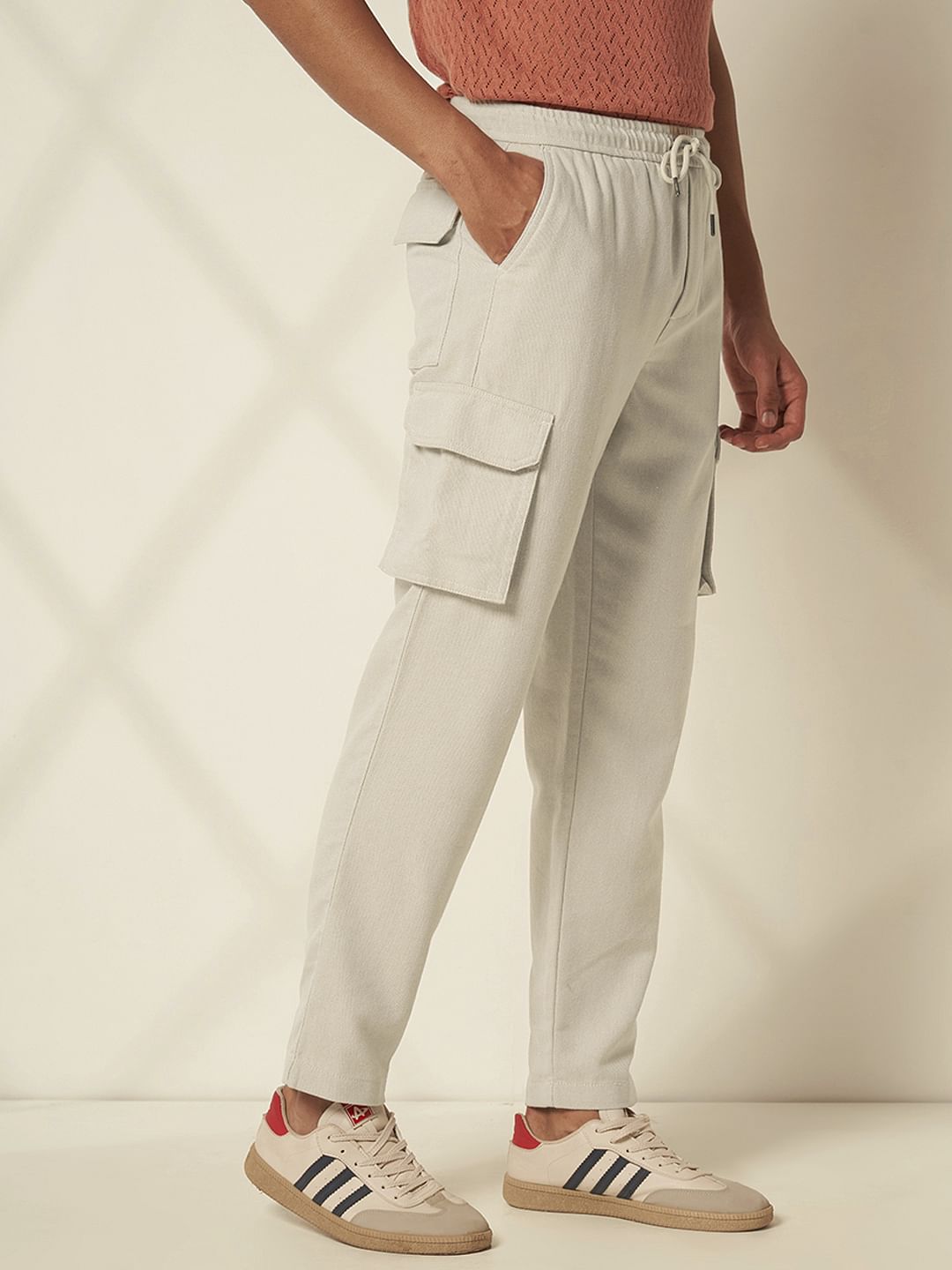 White Cotton Cargo Pants