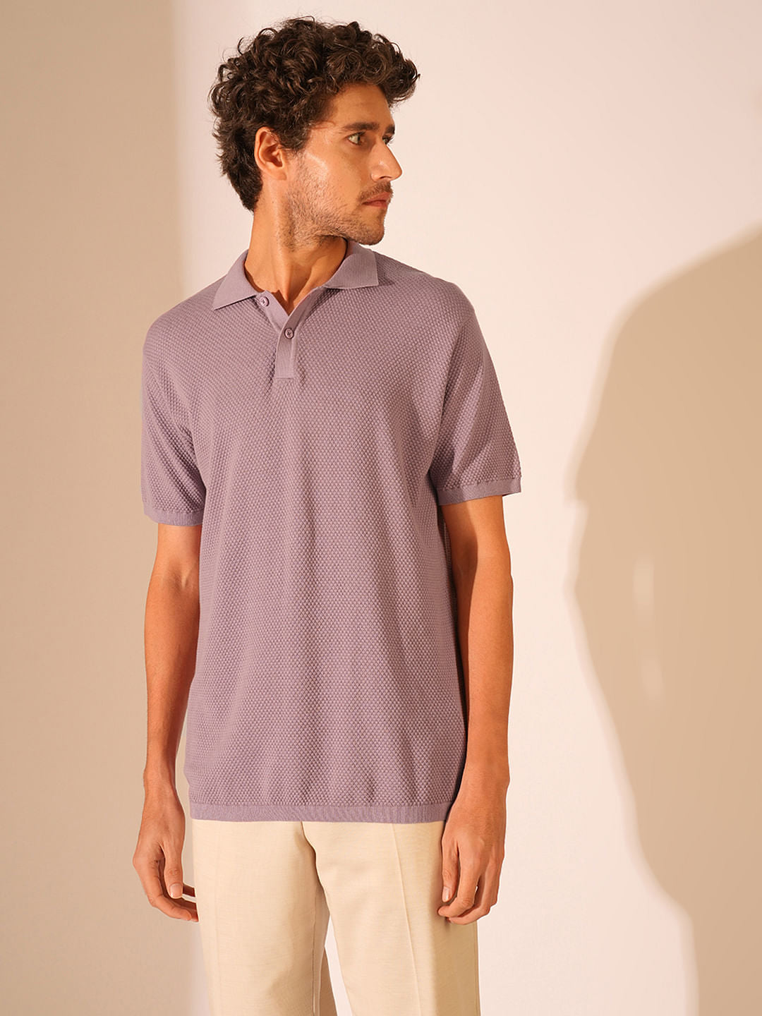 Buy Purple Cotton Knitted Polo for Men Online