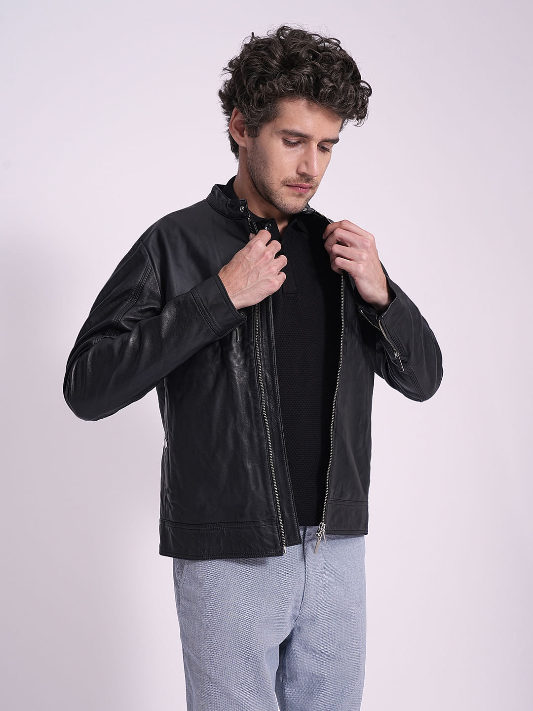 Black Cotton Knitted Polo