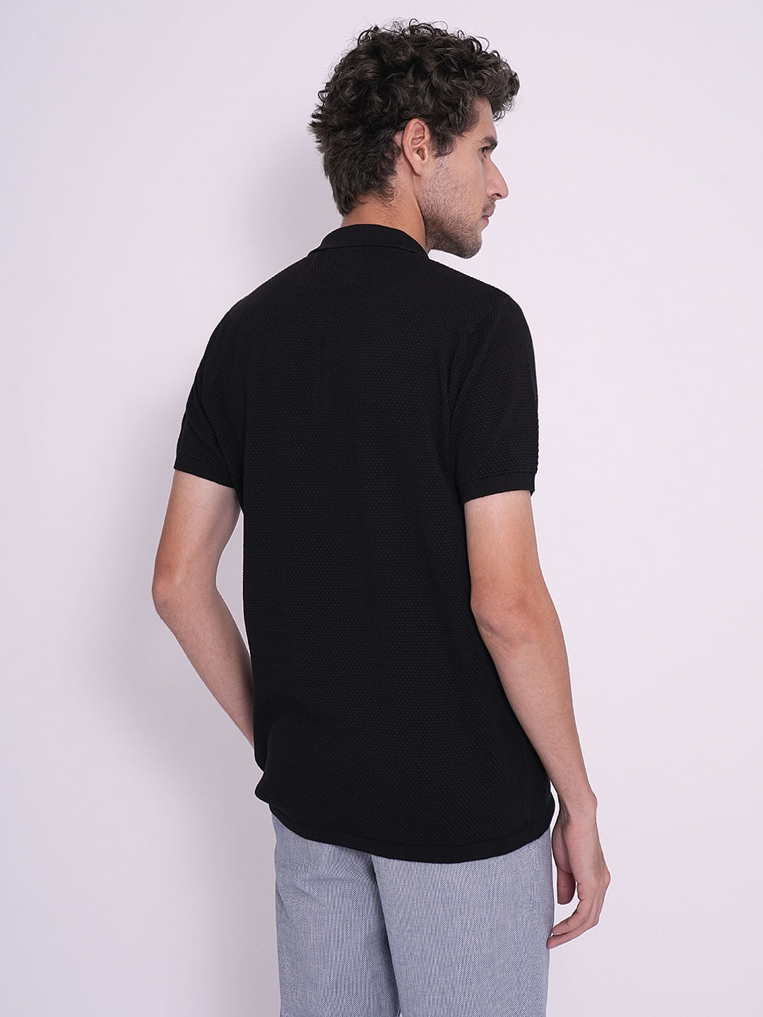 Black Cotton Knitted Polo