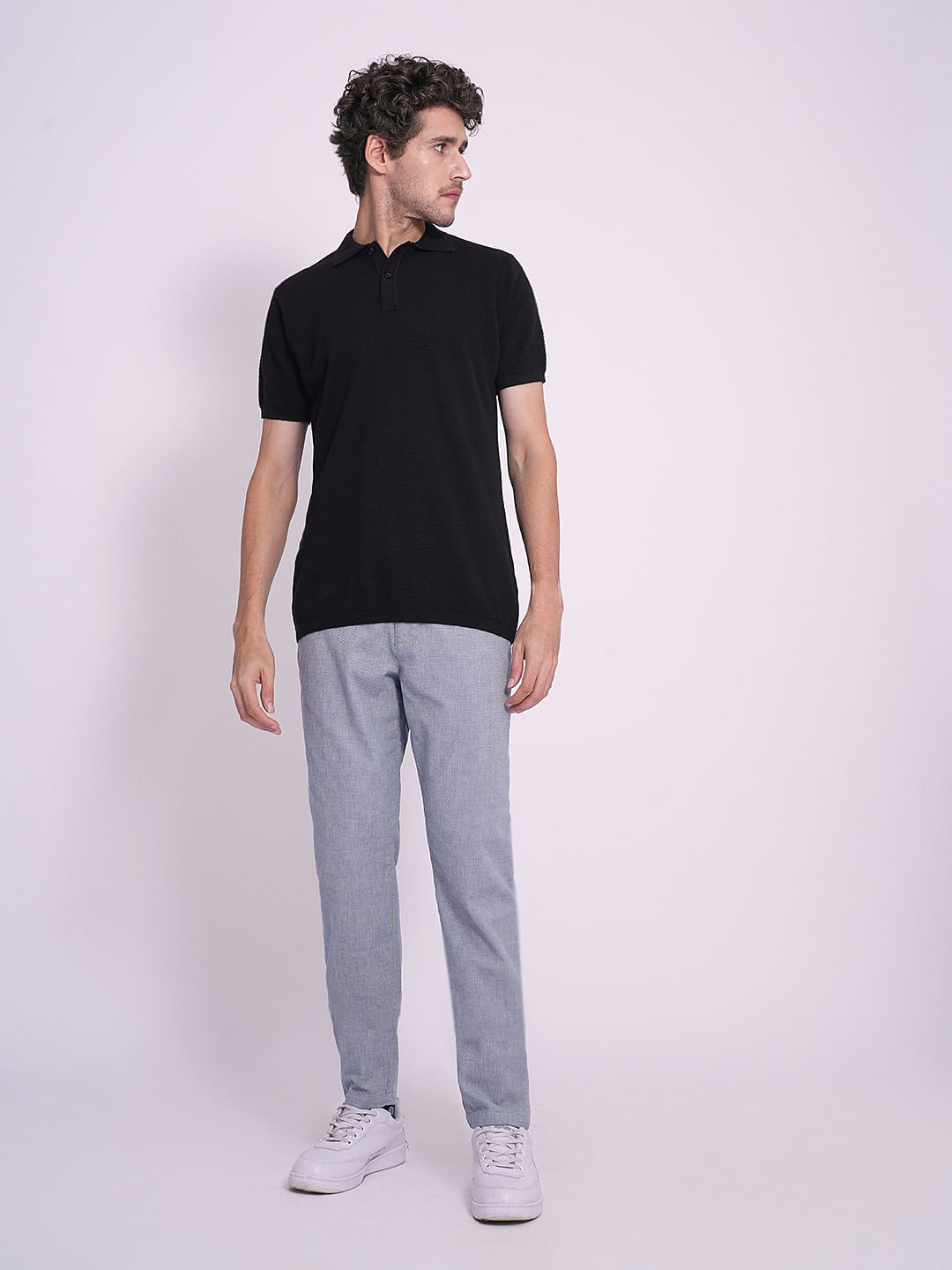 Black Cotton Knitted Polo