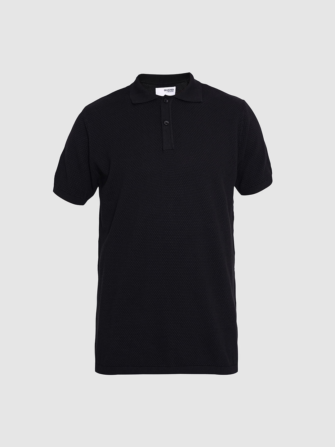 Black Cotton Knitted Polo