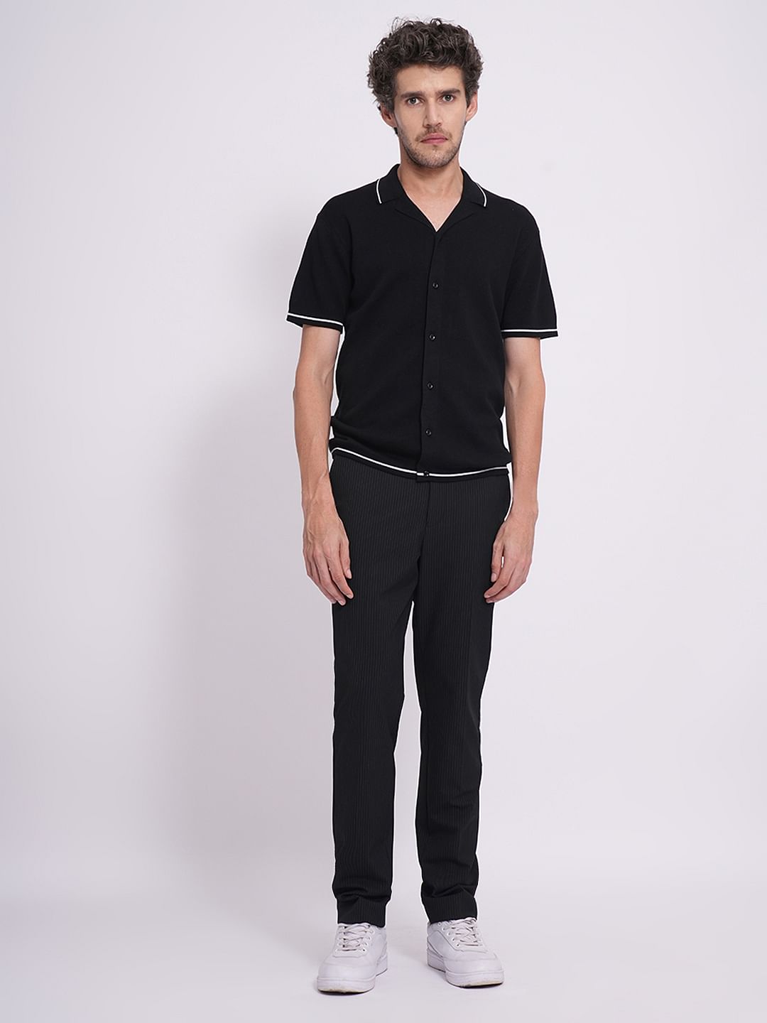 Black Cotton Knitted Polo