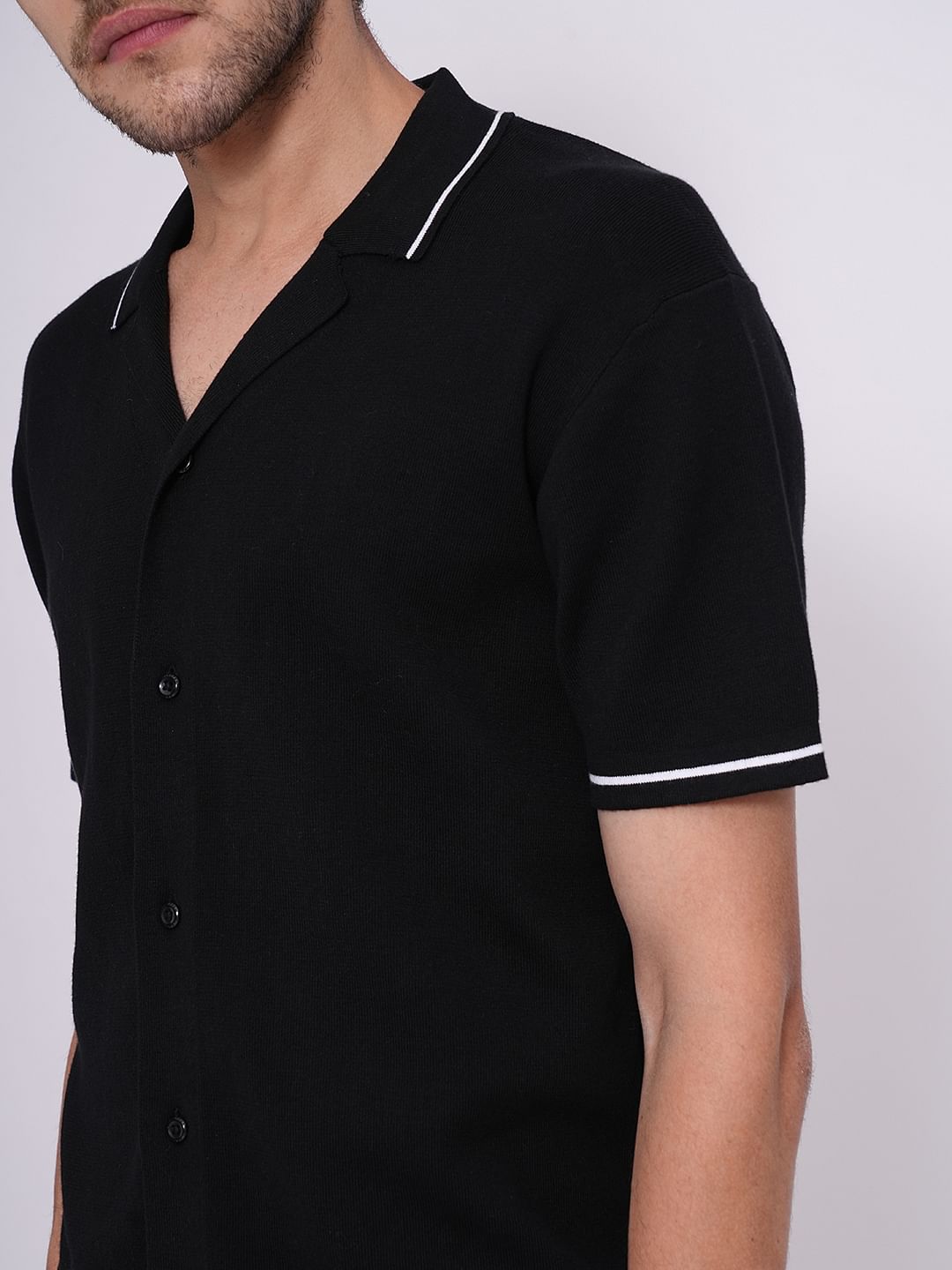 Black Cotton Knitted Polo