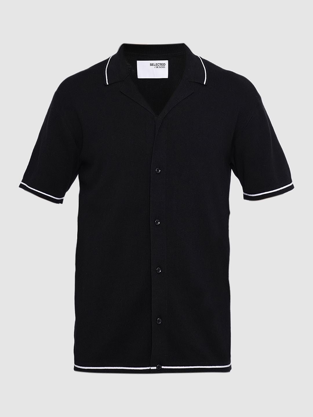 Black Cotton Knitted Polo