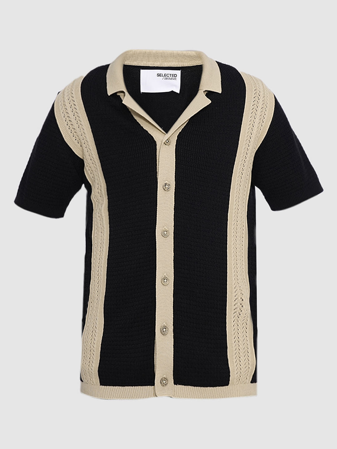 Black Colourblocked Cotton Knitted Polo