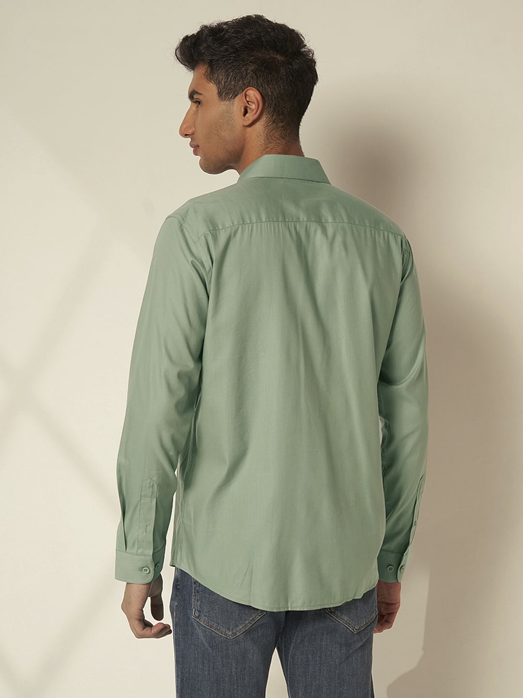 Green Cotton Full Sleeves Shirt