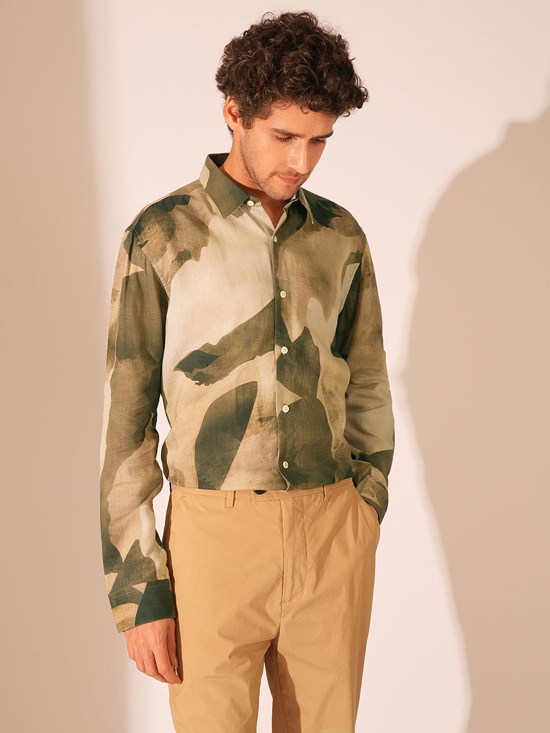 Green Printed Regular Fit Shirt