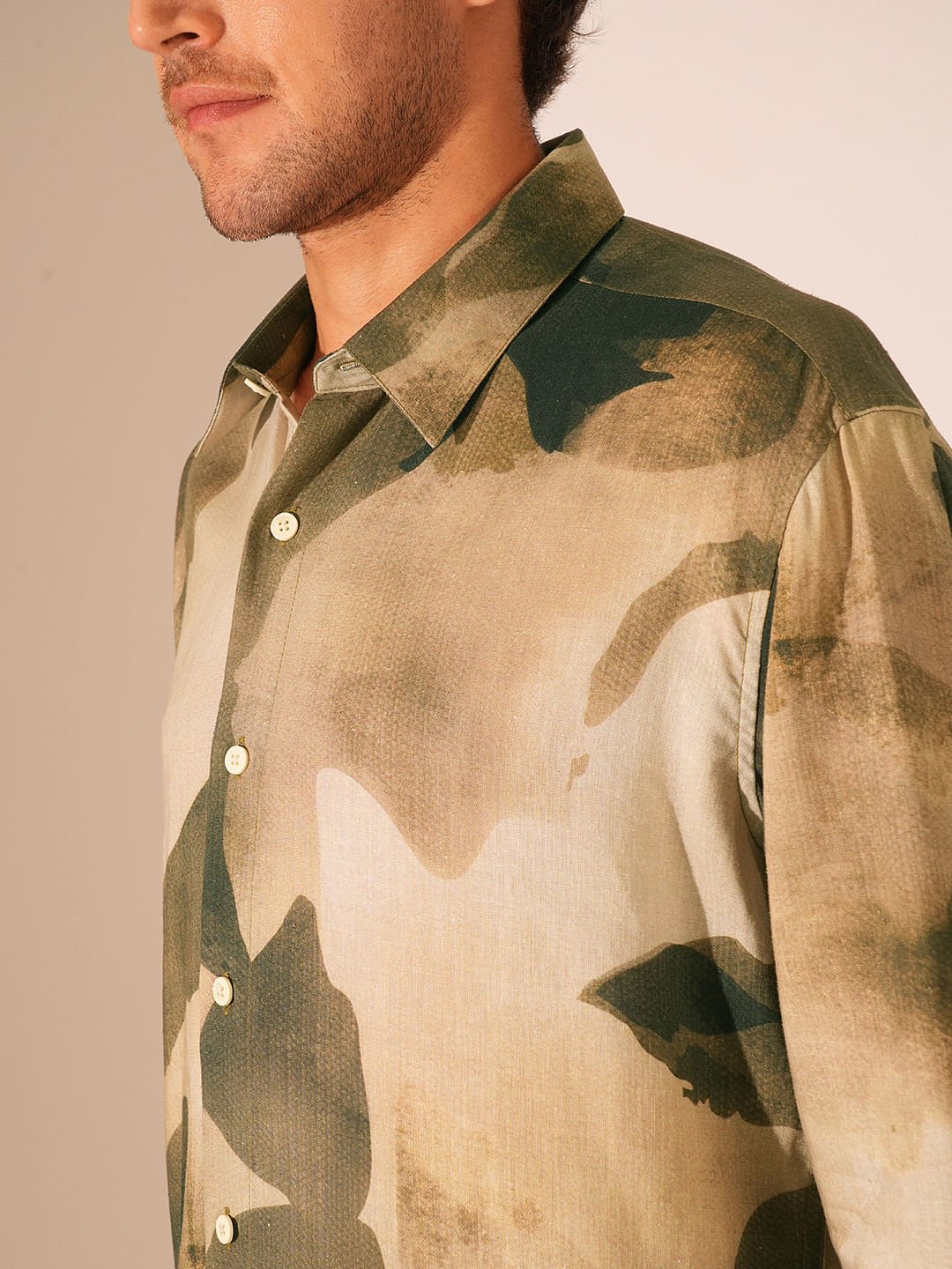 Green Printed Regular Fit Shirt