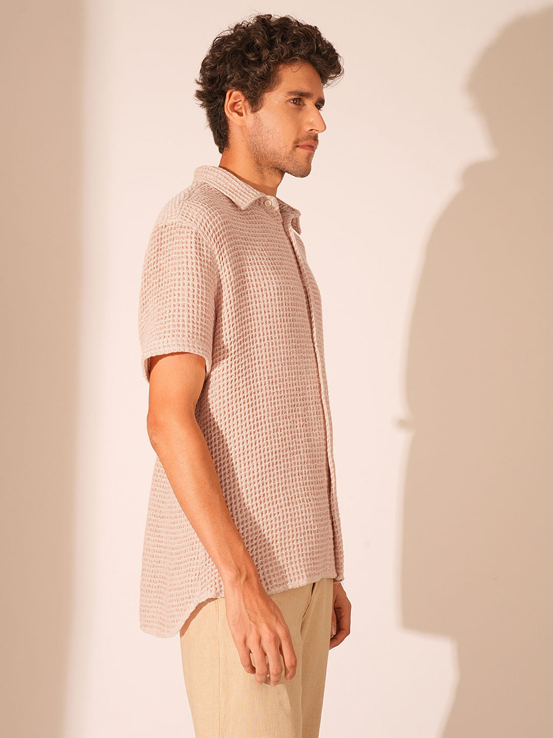 Pink Textured Cotton Shirt