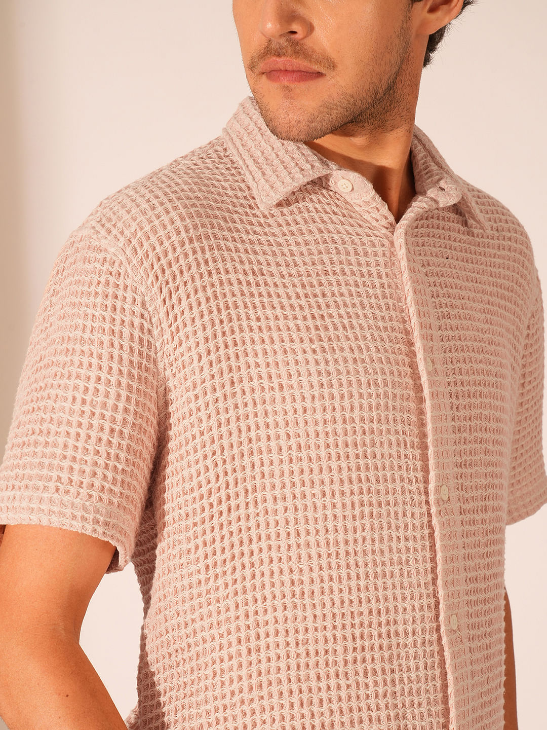 Pink Textured Cotton Shirt