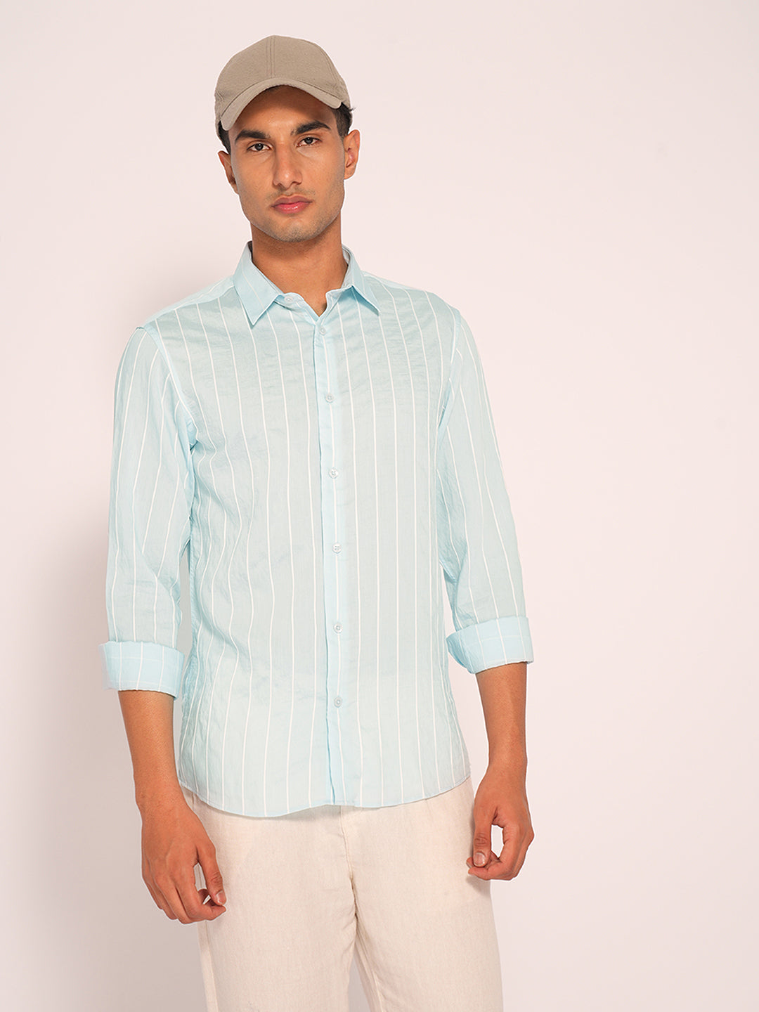 Blue Striped Slim Fit Cotton Shirt