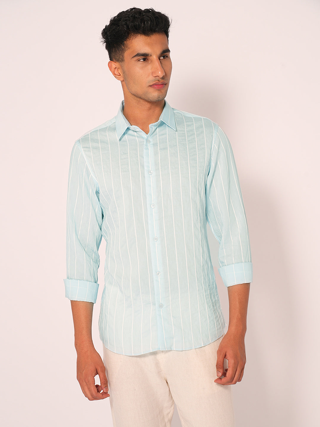 Blue Striped Slim Fit Cotton Shirt