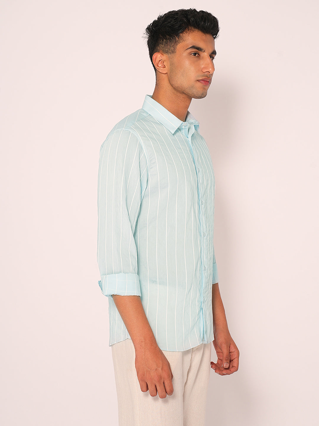 Blue Striped Slim Fit Cotton Shirt