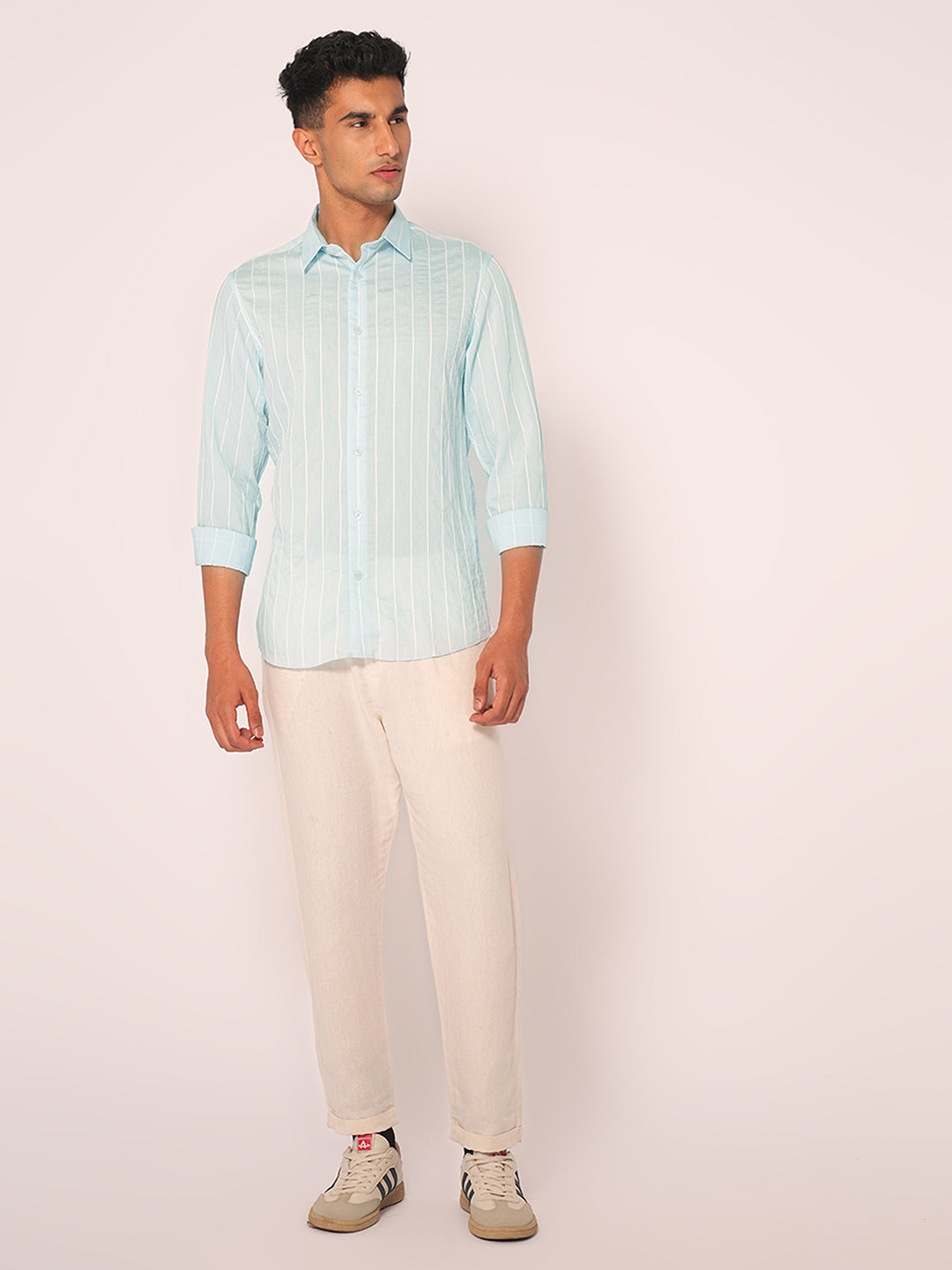 Blue Striped Slim Fit Cotton Shirt