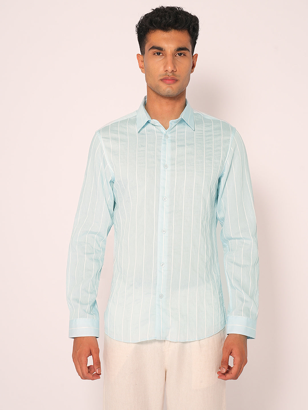 Blue Striped Slim Fit Cotton Shirt