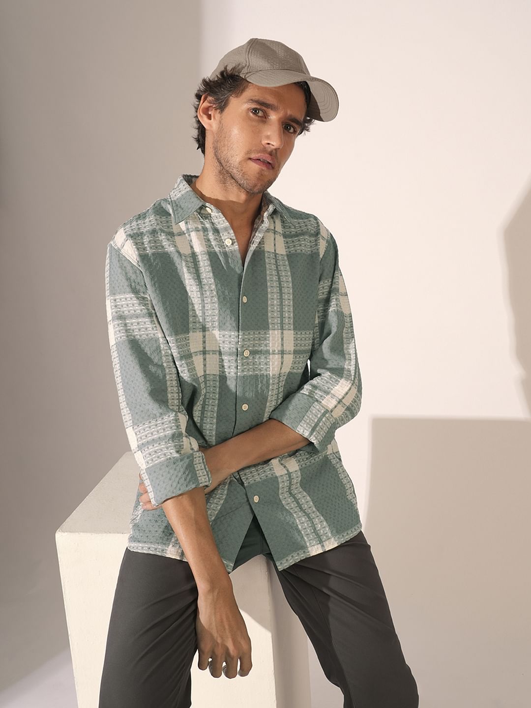 Green Check Cotton Shirt