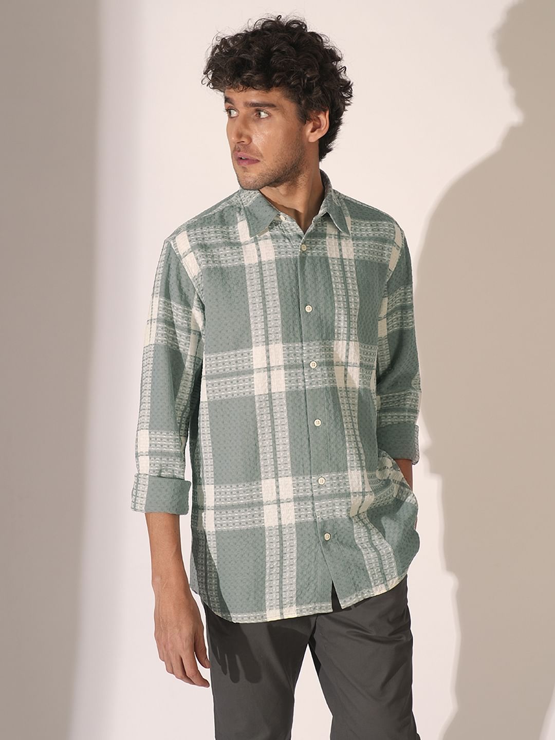 Green Check Cotton Shirt