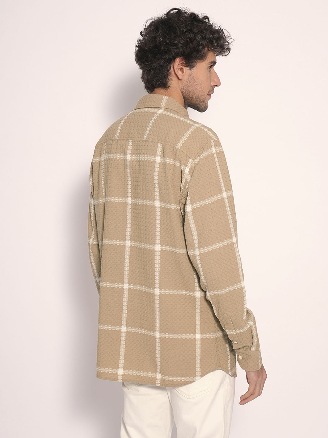 Beige Check Cotton Shirt