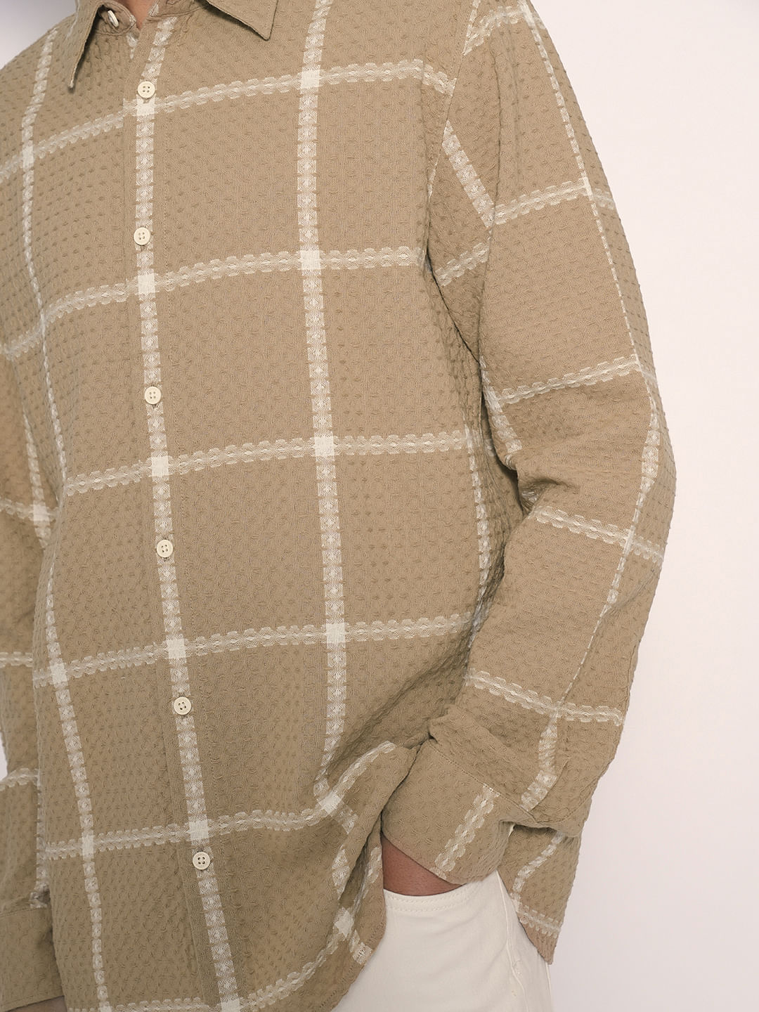 Beige Check Cotton Shirt