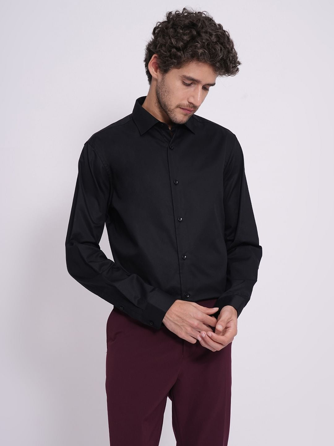 Black Cotton Slim Fit Formal Shirt