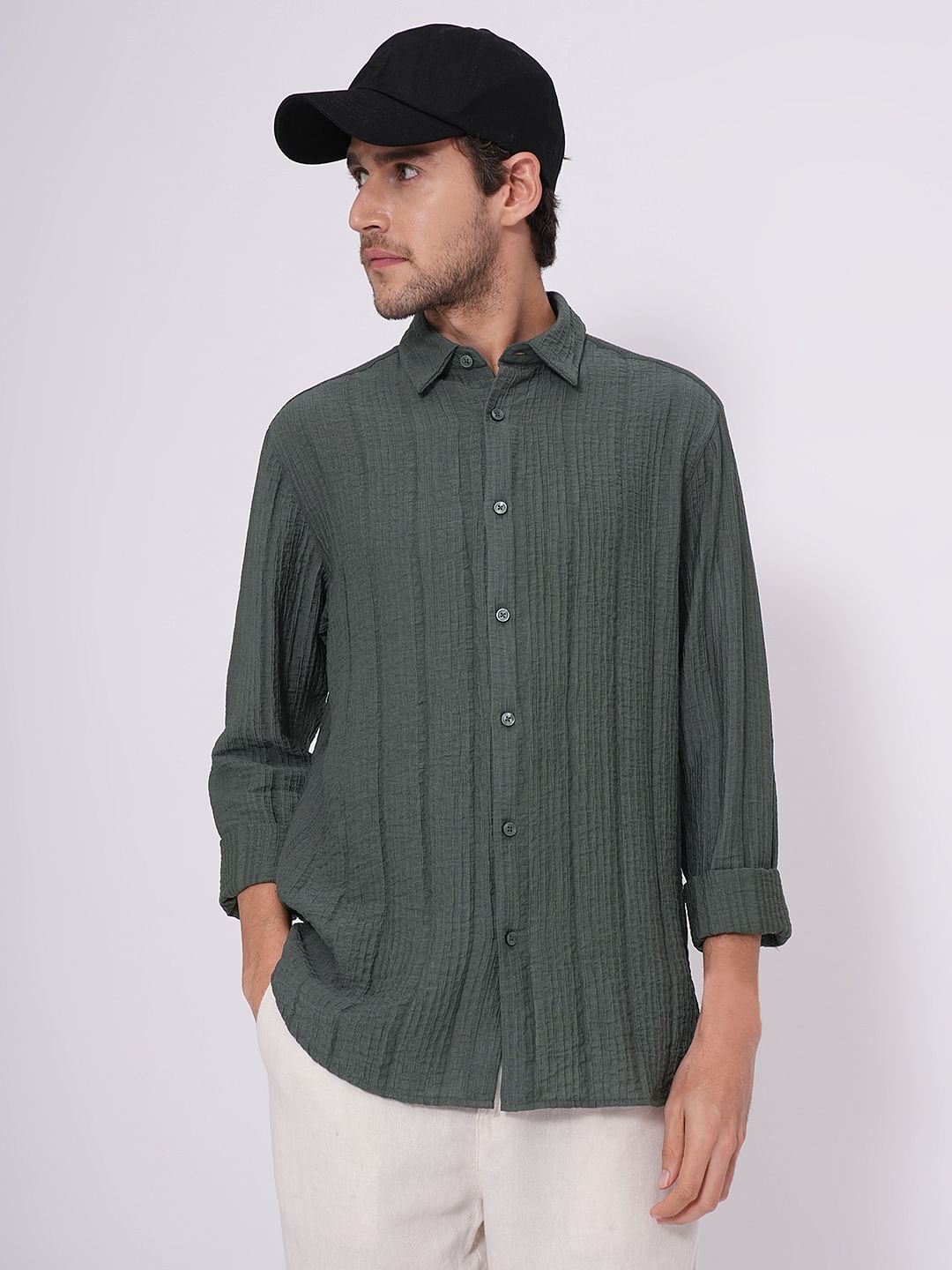 Grey Textured Cotton Shirt